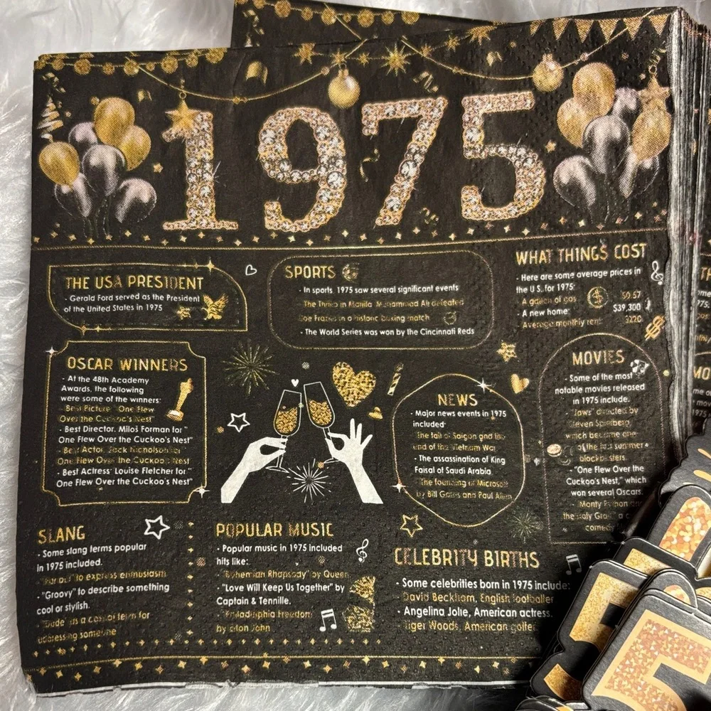 50th Birthday Party Glasses and Napkins 1975